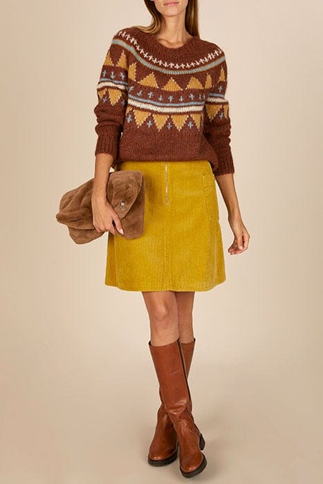 CREW NECK ROUND JACQ SWT LS BROWN 4