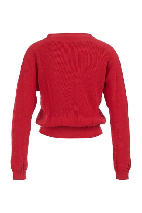 SHORT FANCY V-NECK CARDIGAN RED 2