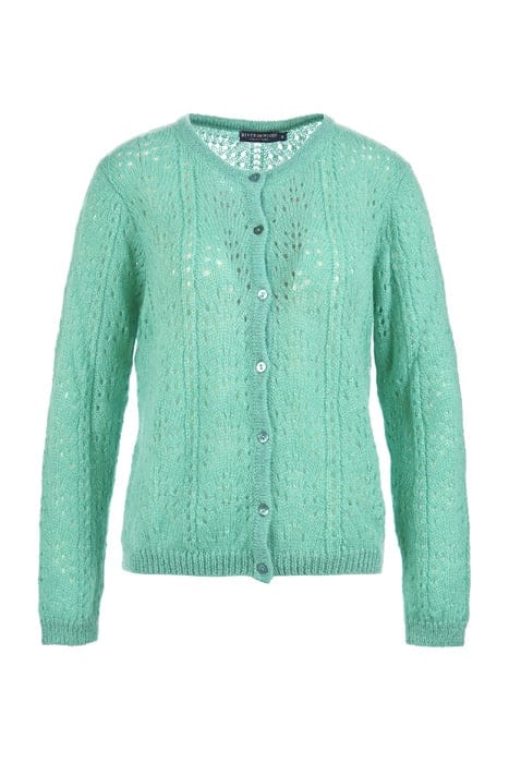 CREW NCK FANCY AJOUR CARDI LS GREEN 1