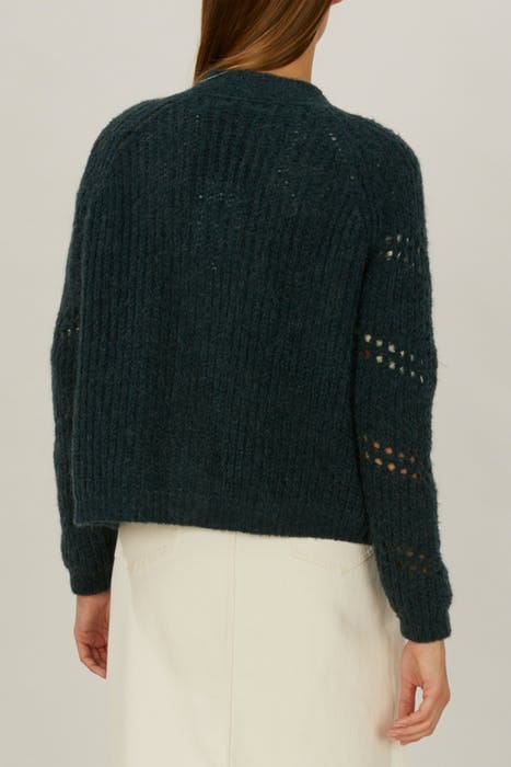 LOOSE V-NECK AJOUR CARDI LS GREEN 4
