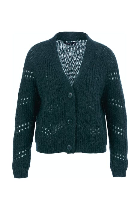 LOOSE V-NECK AJOUR CARDI LS GREEN 1