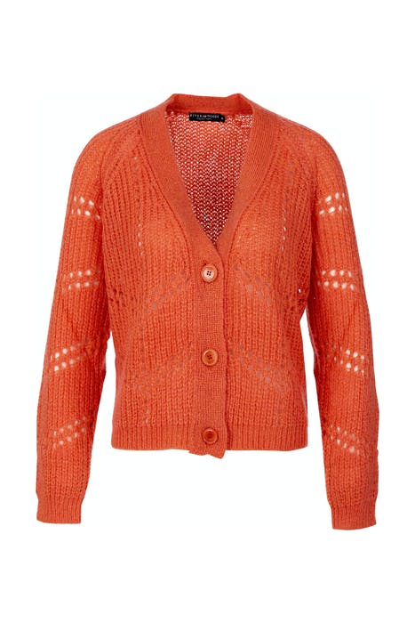LOOSE V-NECK AJOUR CARDI LS ORANGE 1