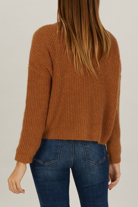 LOOSE V-NECK AJOUR CARDI LS BROWN 3