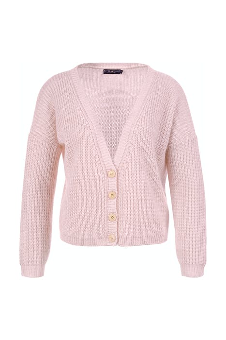 LOOSE V-NECK AJOUR CARDI LS PINK 1