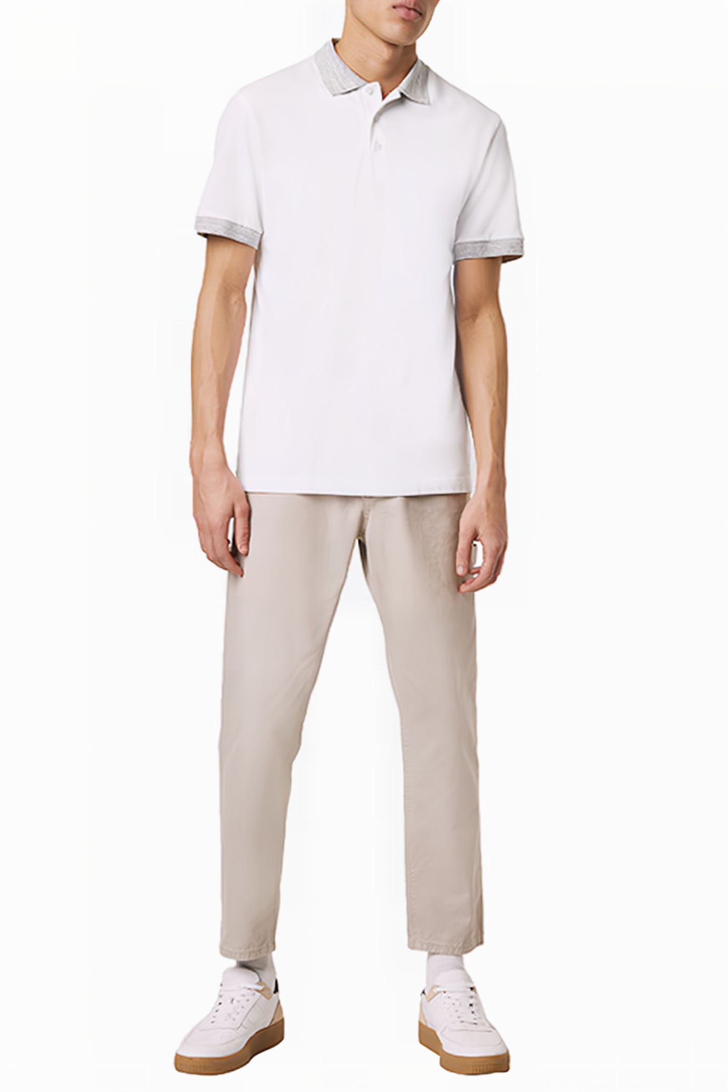 CONTRAST MELANGE PIQUE POLO SHIRT WHITE 3