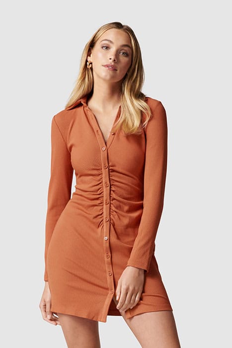 TARA RUCHED SHIRT JERSEY DRESS RUST 3