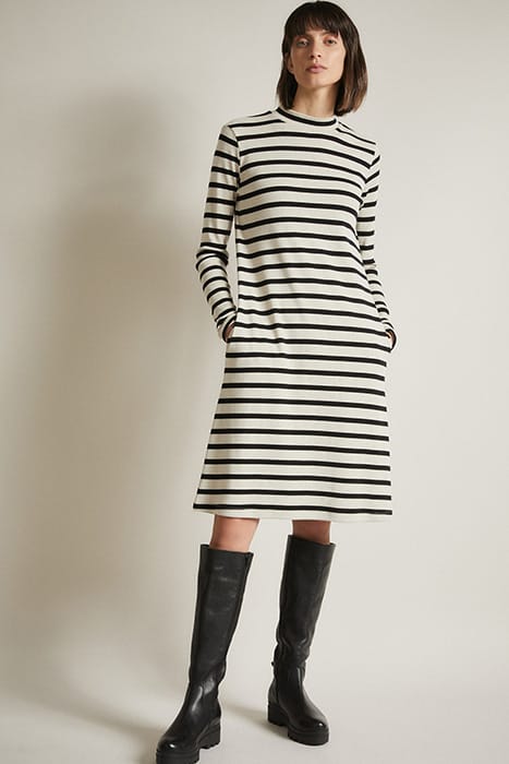 STREIFENKLEID GOTS BLACK / BEIGE MELANGE 1