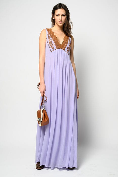 MALIARDO ABITO GEORGETTE RICAM LILAC/BURNT 1