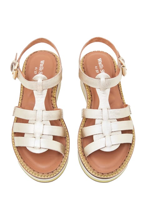 FISHERMAN LEATHER FLATFORM GOLD TONE METALLIC 3
