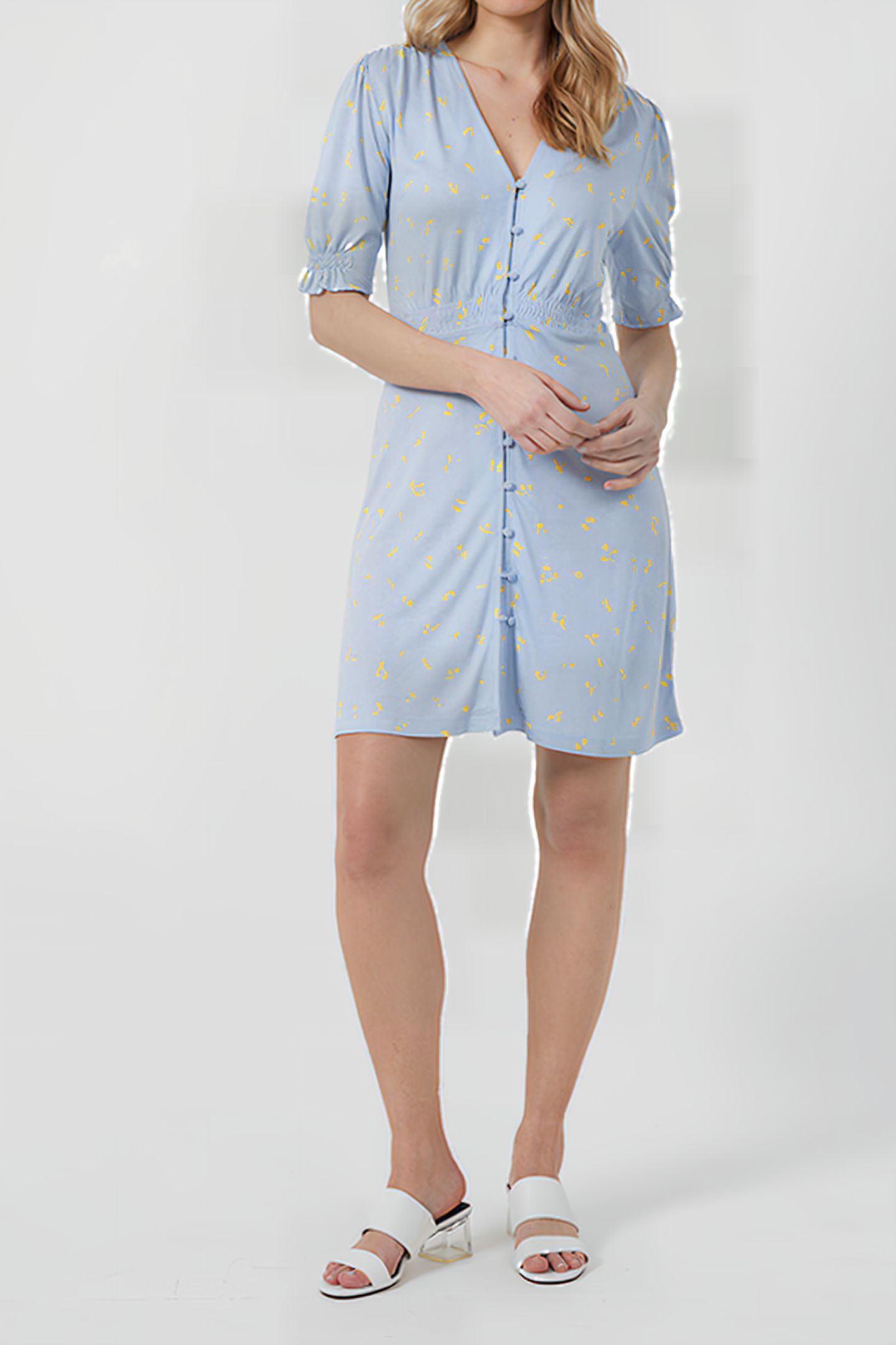 SARA-BONITA ECO V NK SS DRESS CLOUD BL/BUTTER YELL 1