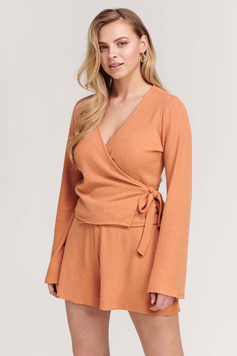 LADIES CORSICA WRAP TOP SOFT CARAMEL 1