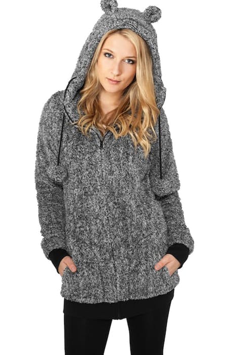 LADIES MELANGE TEDDY ZIP HOODY BLK/WHT 2