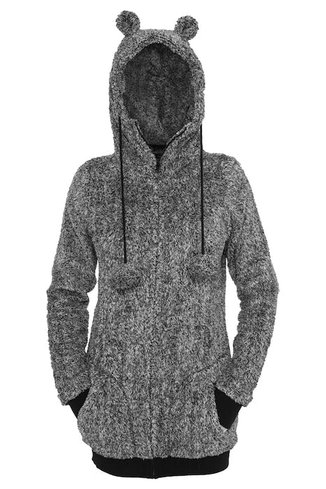 LADIES MELANGE TEDDY ZIP HOODY BLK/WHT 8