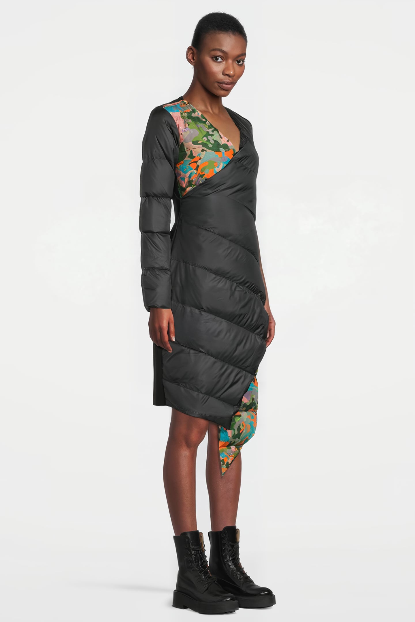 WOMEN'S ONE SLEEVE DOWN DRESS BLACK, CAMOU PRINT 3