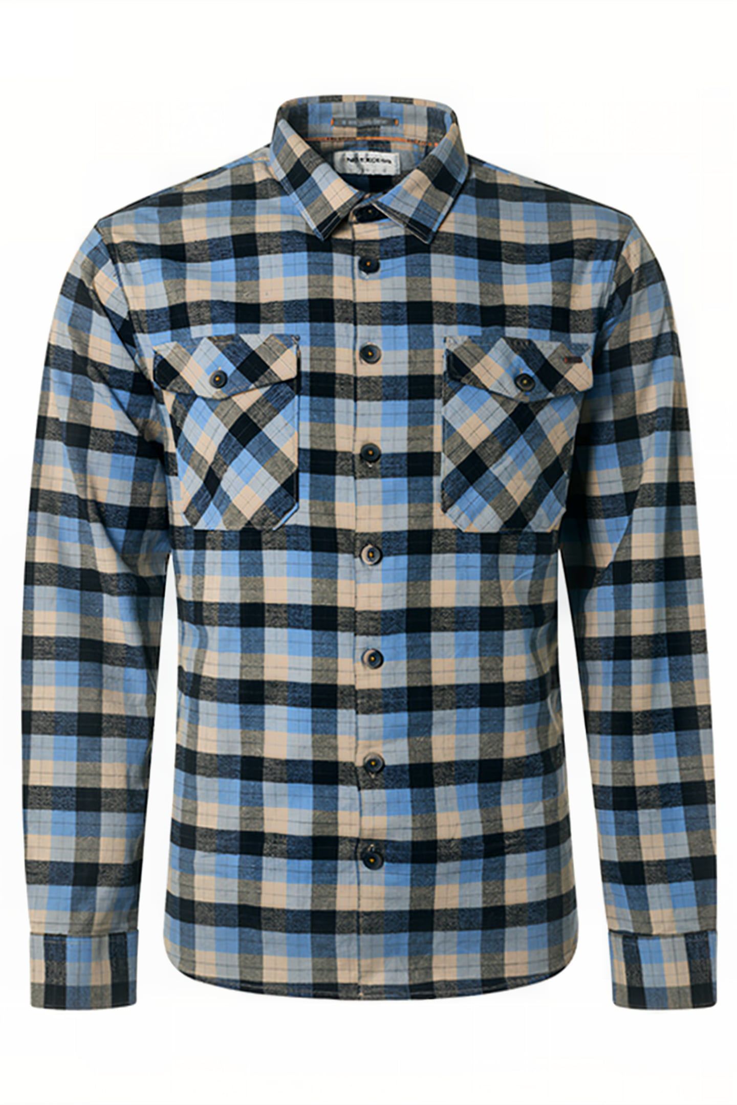 SHIRT STRETCH CHECK RESPONSIBLE CHOICE COTTON DUSTY BLUE 1