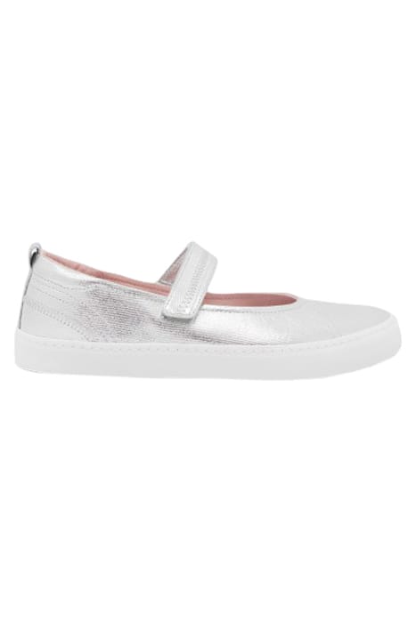 MARY JANE CANVAS PUMP SILVER TONE METALLIC 1