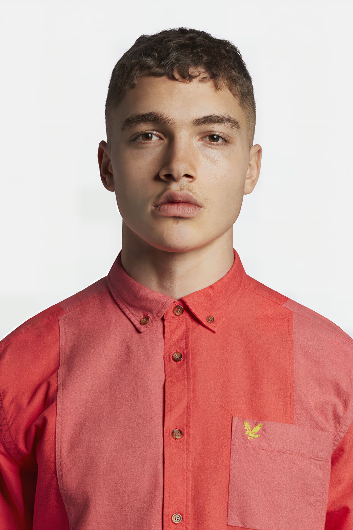 OVERDYED PANELLED OXFORD SHIRT FIRE RED 4