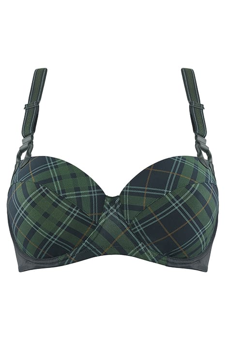 GLORIA SCARAB GREEN PLAID PLUNGE BALCONY BRA 3