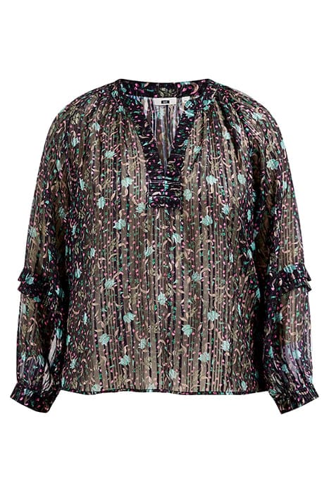 LADIES BLOUSE WITH PATTERN AND GLITTER THREAD - CURVE BLACK 1