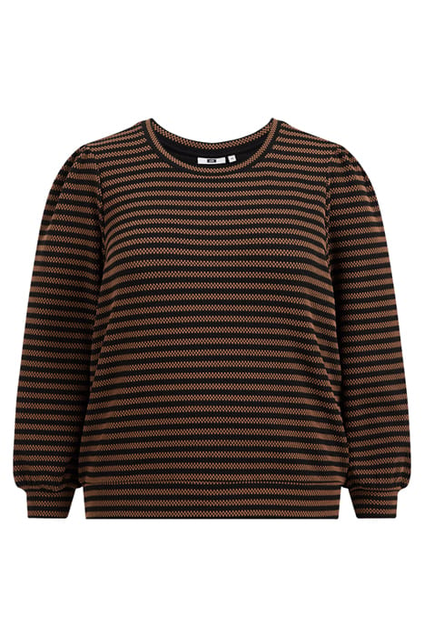 DAMES GESTREEPTE SWEATER MET STRUCTUUR - CURVE CINNAMON BROW 1