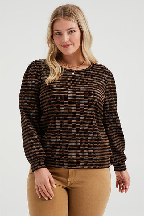 DAMES GESTREEPTE SWEATER MET STRUCTUUR - CURVE CINNAMON BROW 2