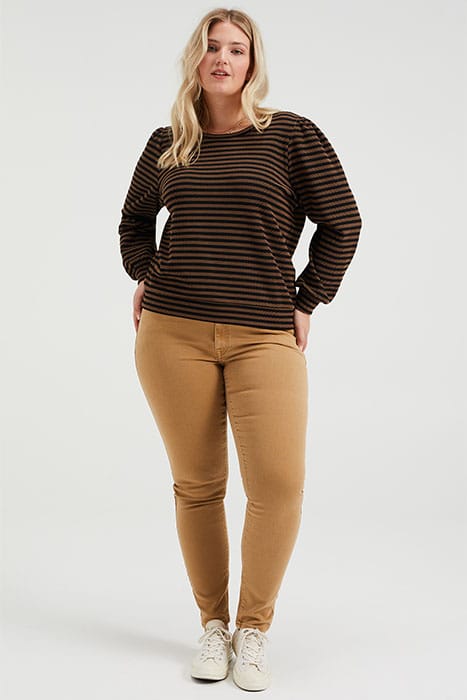 DAMES GESTREEPTE SWEATER MET STRUCTUUR - CURVE CINNAMON BROW 4