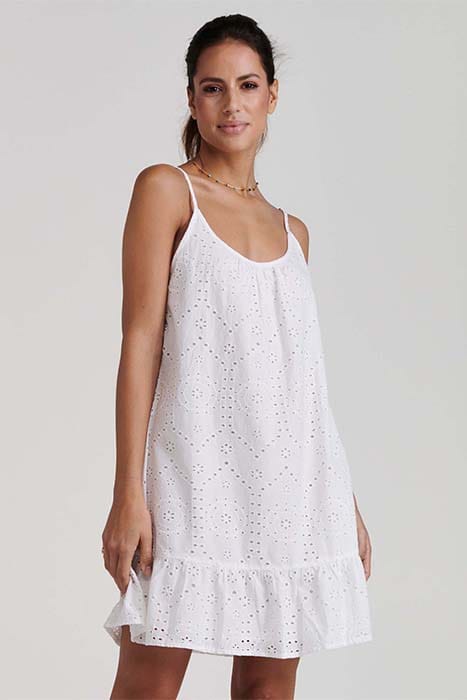 LADIES IBIZA DRESS BRODERIE ANGLAISE BRIGHT WHITE 2