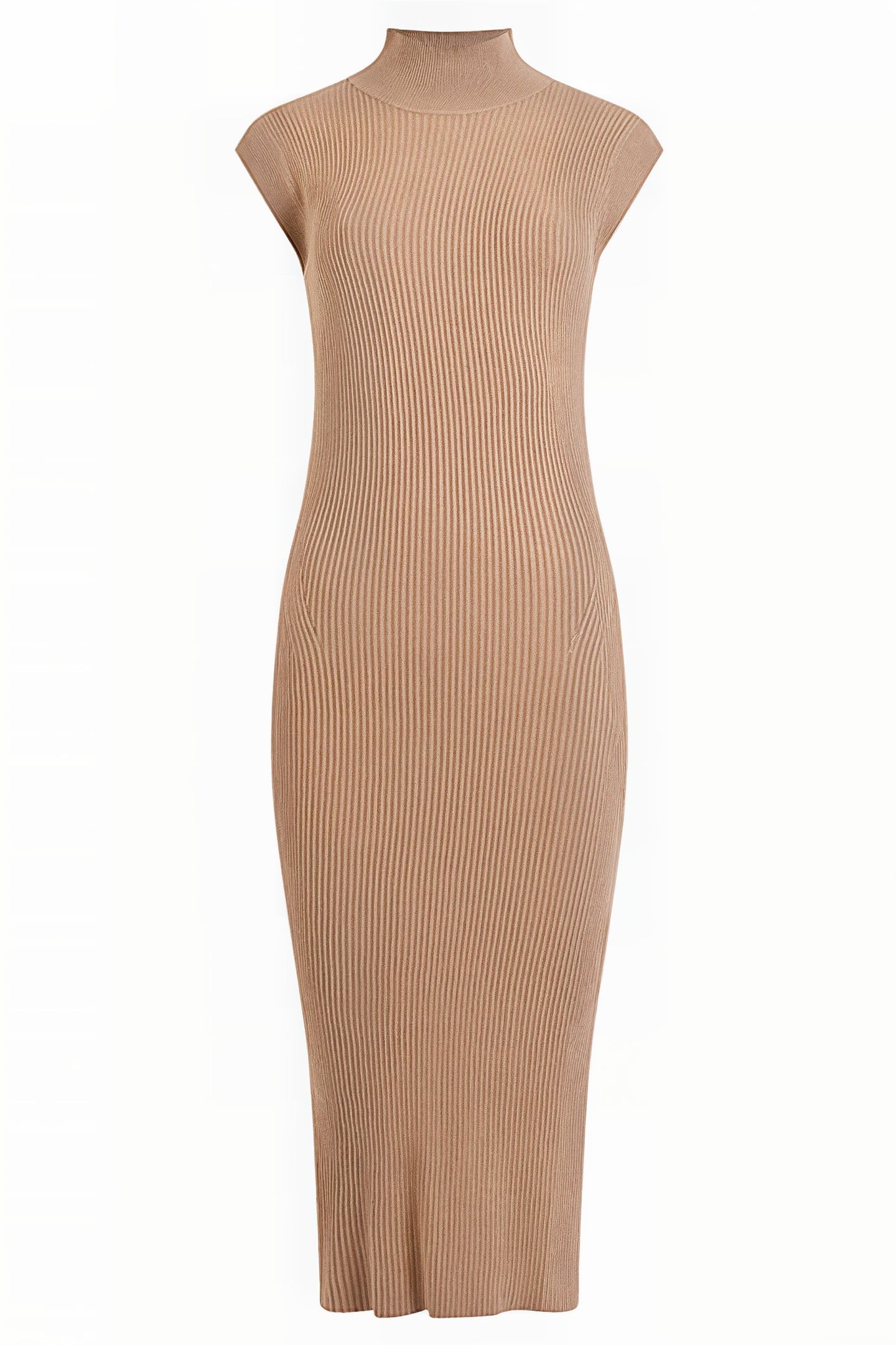 RIB FUNNEL SLV LESS DRESS M CAMEL 1