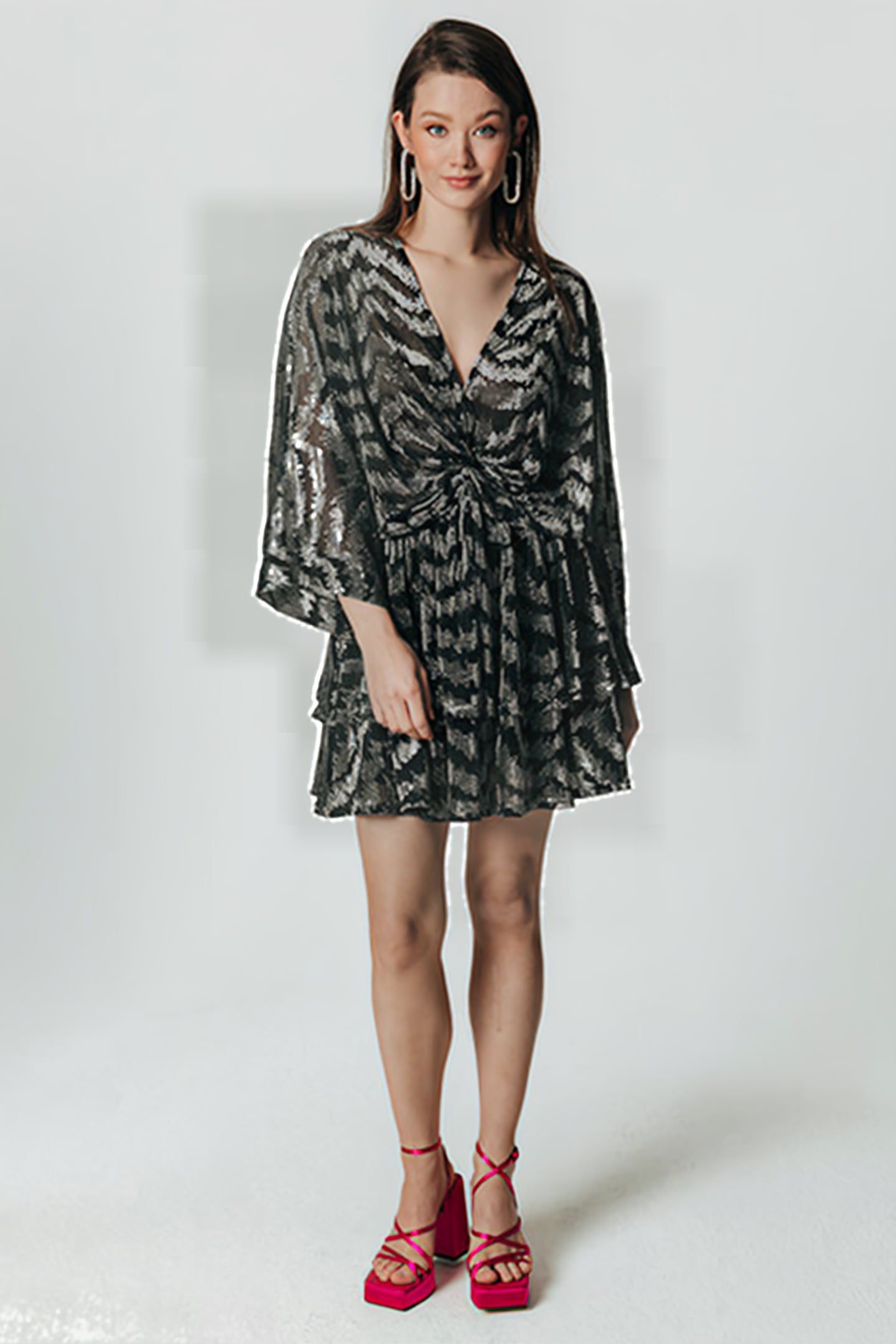 MENCIA ZEBRA METALLIC V-NECK DRESS METALLIC SILVER 1