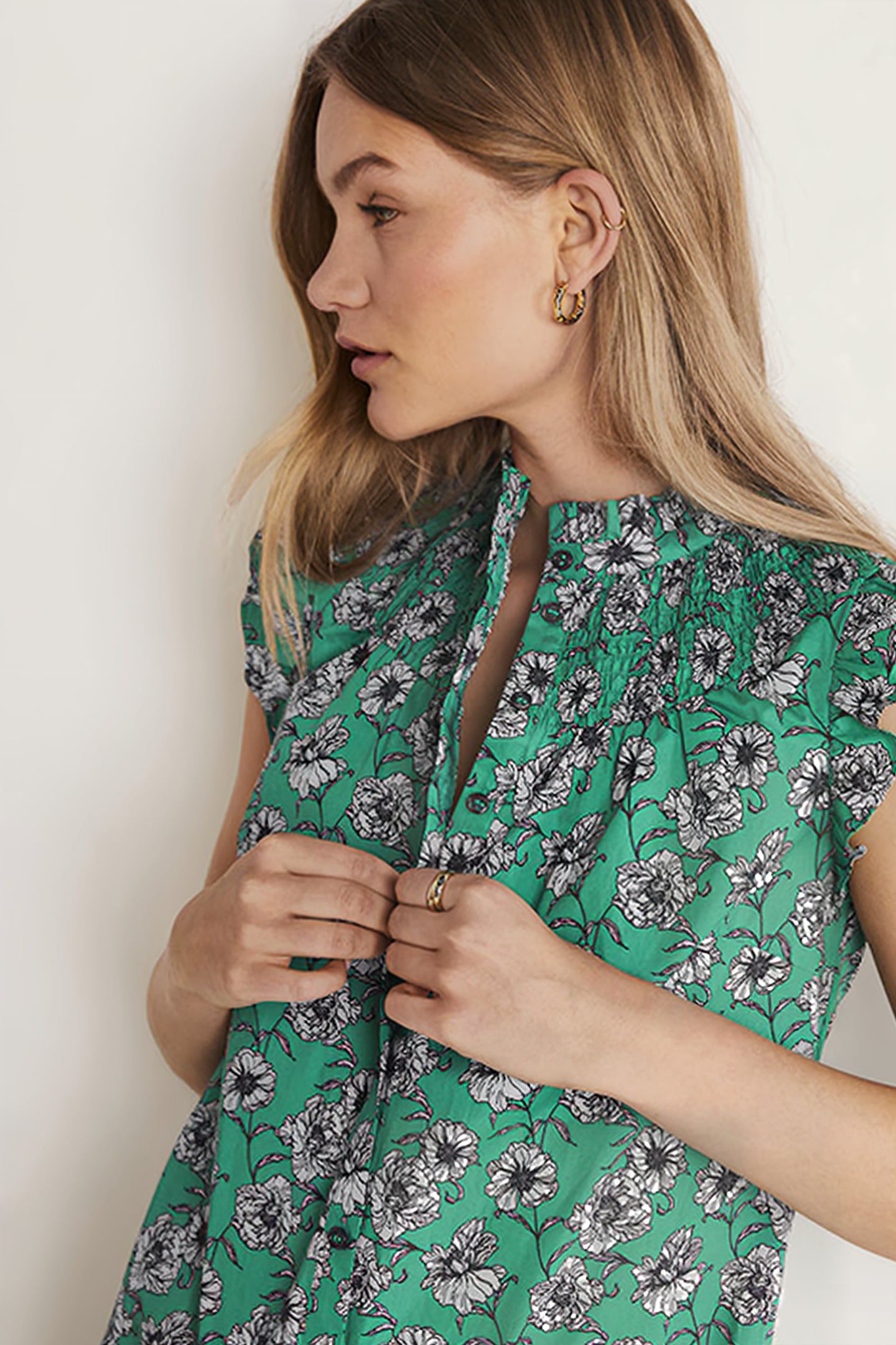 JANE SMOCKED MIDI SHIRT DRESS BLU 4