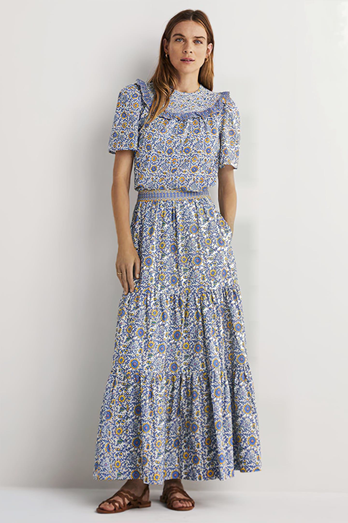 SMOCKED NECK PRINTED TOP IVO 3