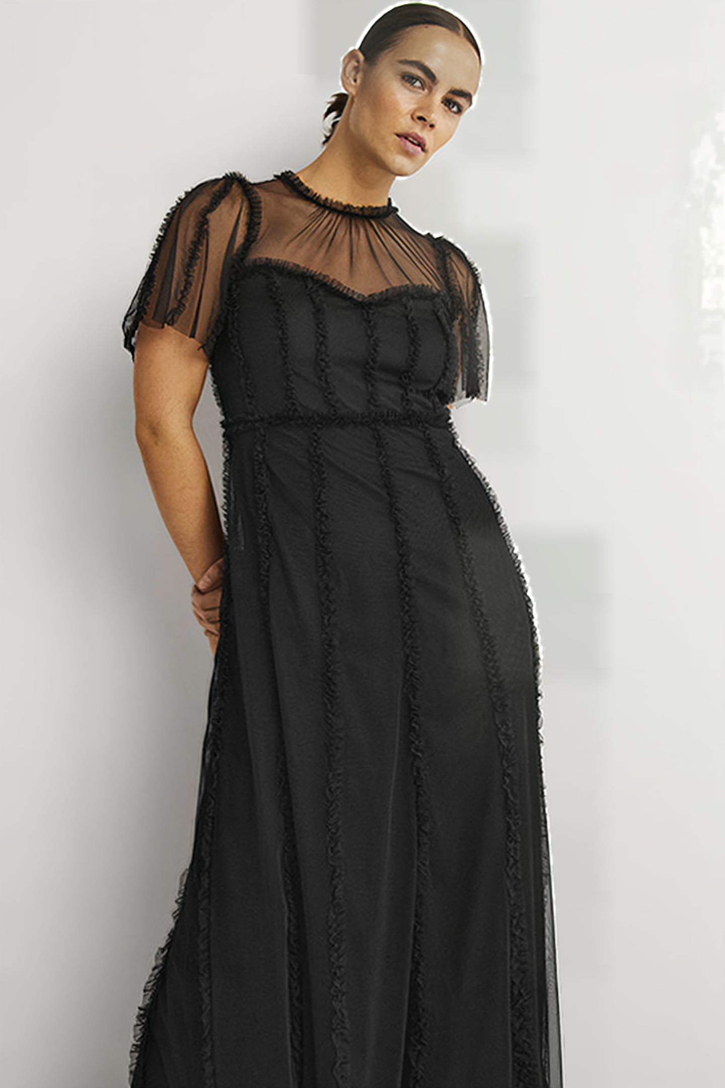TULLE MAXI RUFFLE PARTY DRESS BLK 3