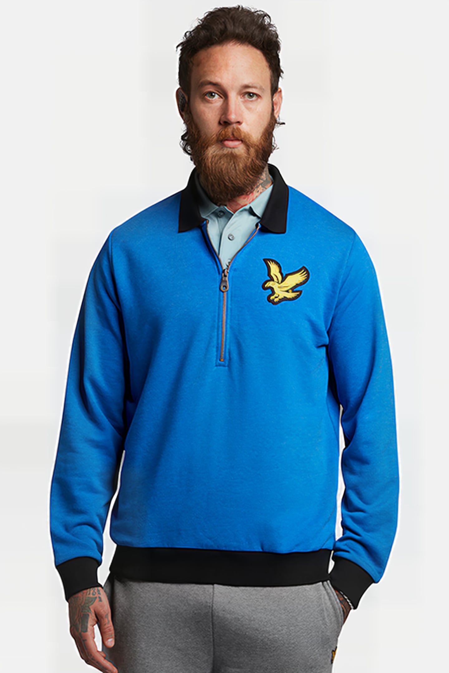 BLOCK MARL 1/2 ZIP TRACK POLO BRIGHT BLUE MARL 1