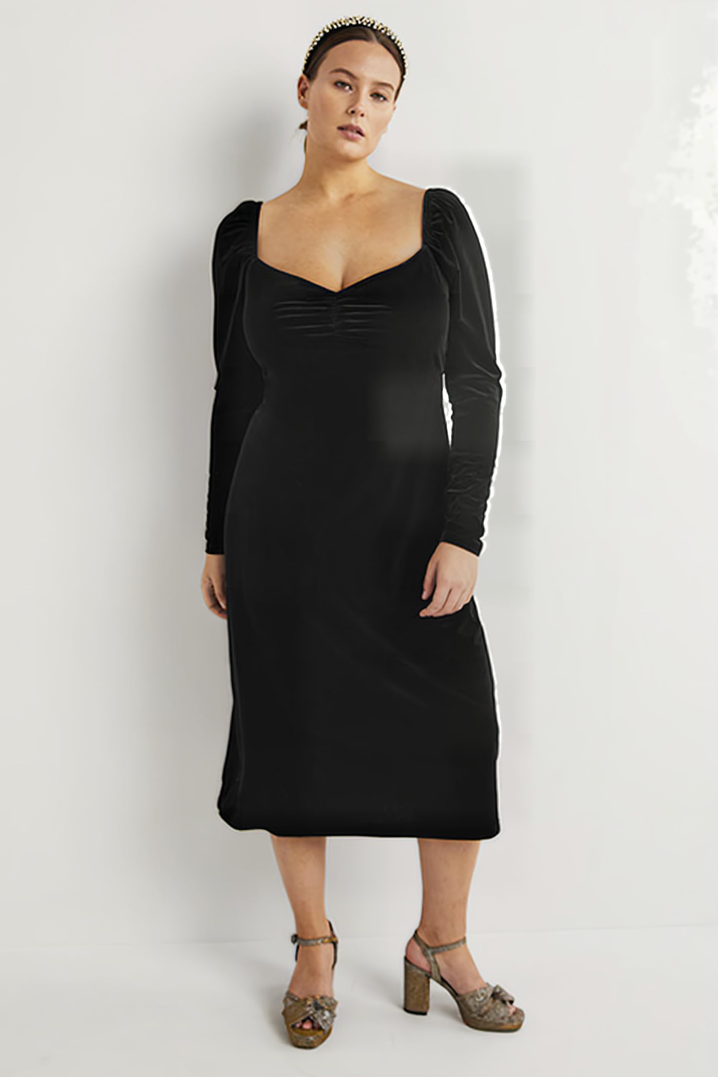 VELVET JERSEY MIDI DRESS BLK 1