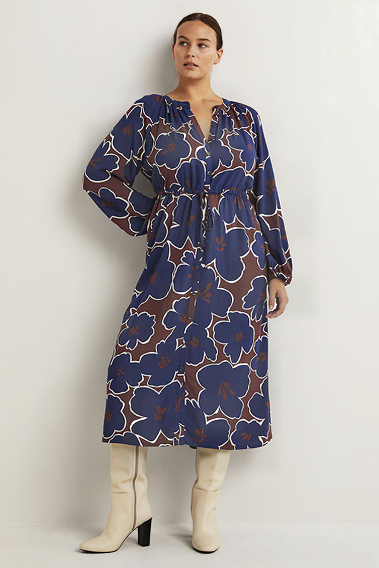 TIE WAIST DETAIL MIDI DRESS NVY 1