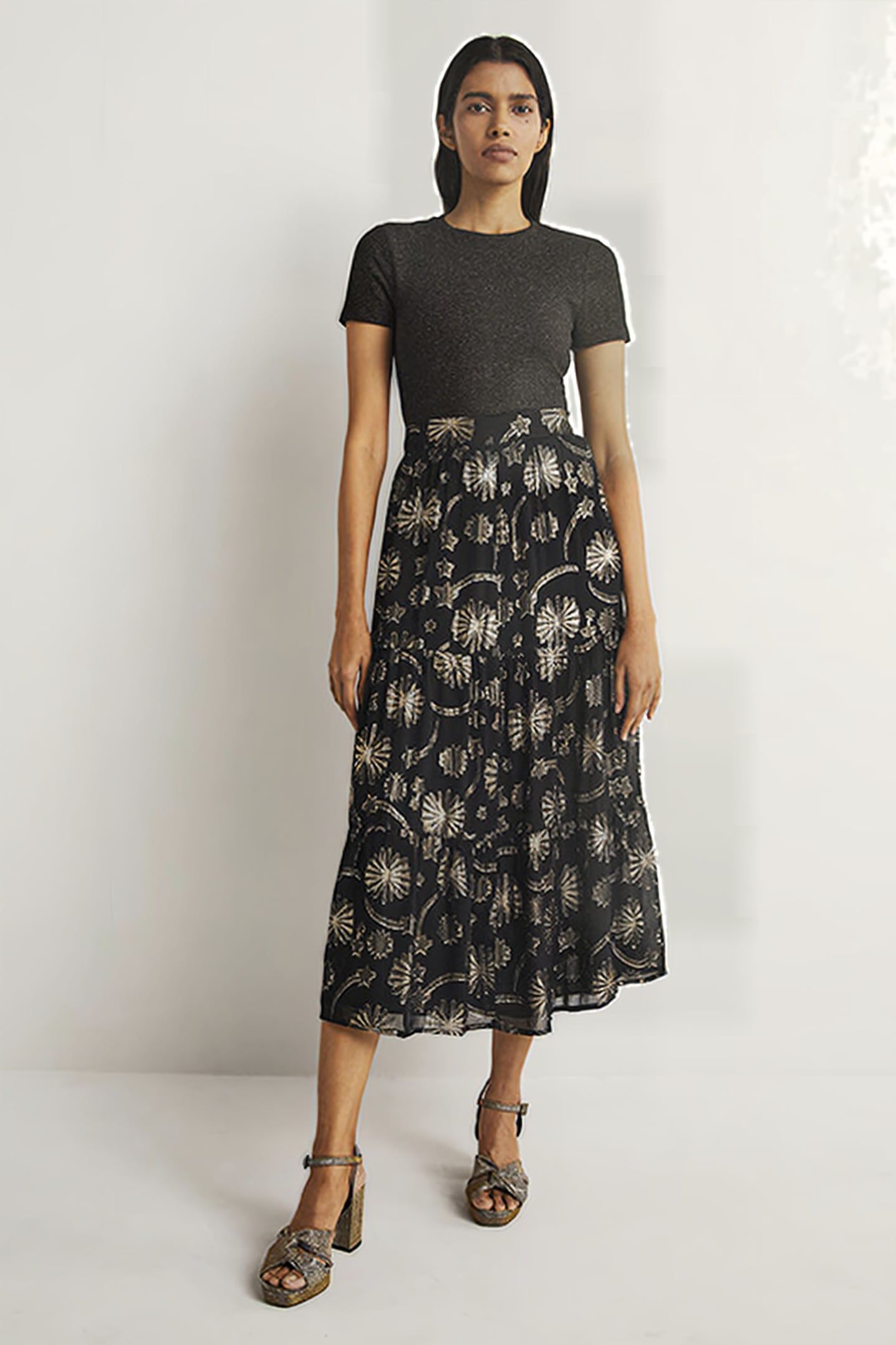TIERED MIDI SKIRT BLK 3