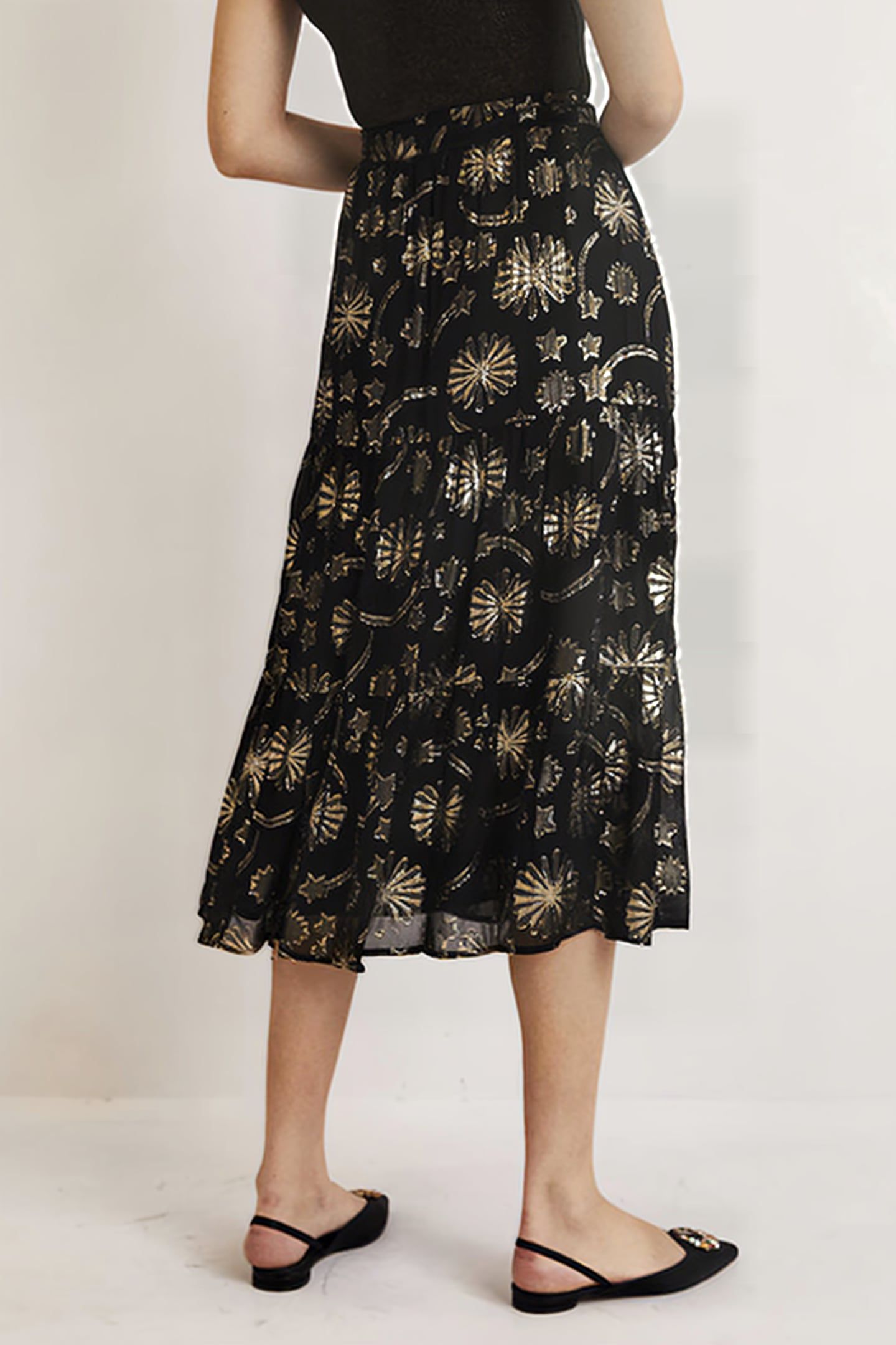 TIERED MIDI SKIRT BLK 2