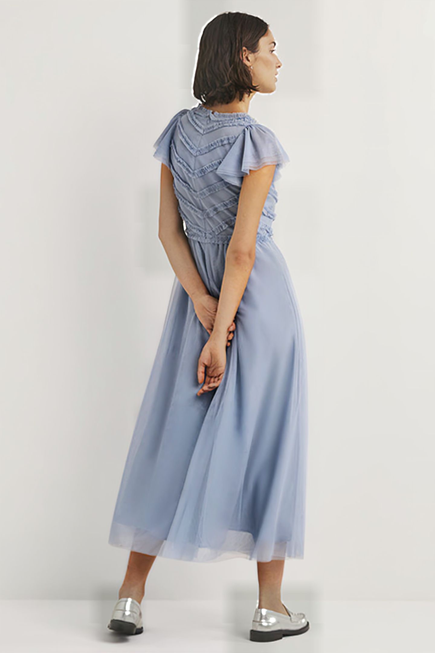 TULLE V-NECK MAXI PARTY DRESS BLU 2