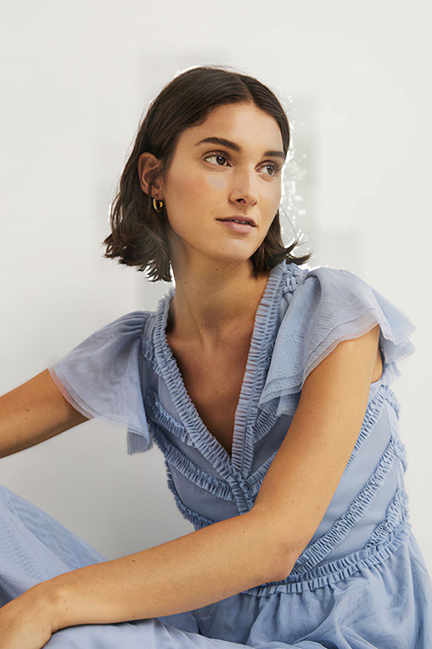 TULLE V-NECK MAXI PARTY DRESS BLU 4