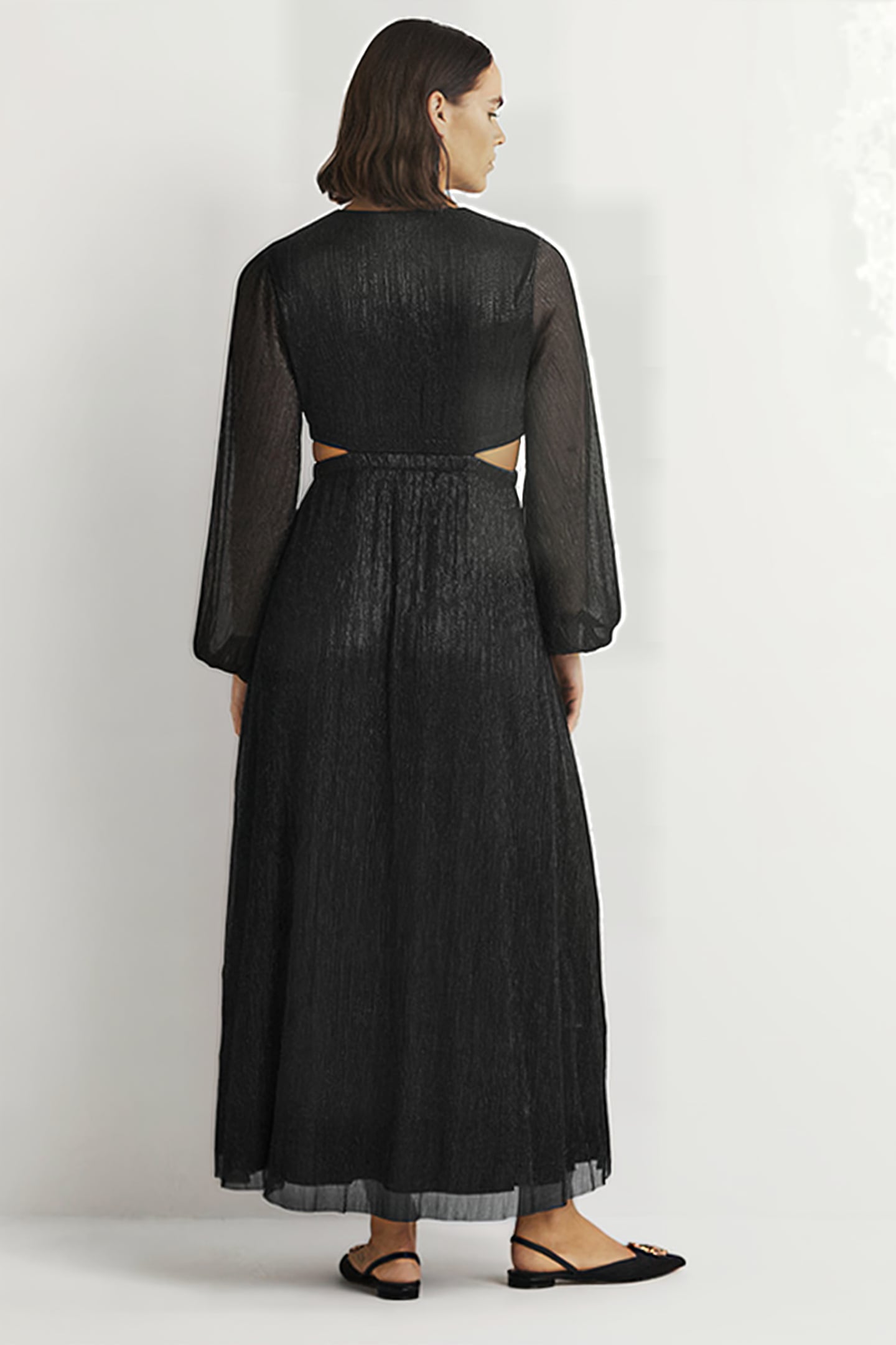 METALLIC CUT-OUT MAXI DRESS BLK 2