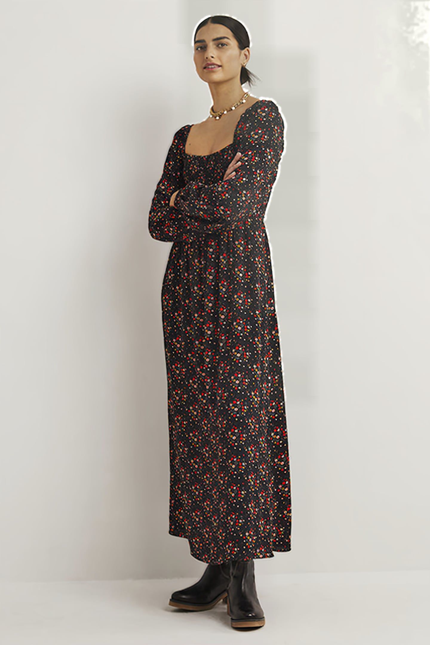 SQUARE NECK SMOCKED MAXI DRESS BLK 3