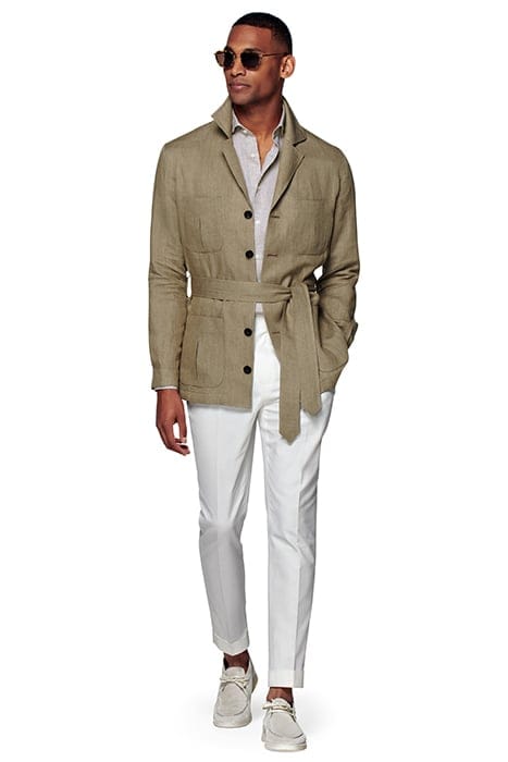 Mid Brown Herringbone Belted Safari Jacket 4
