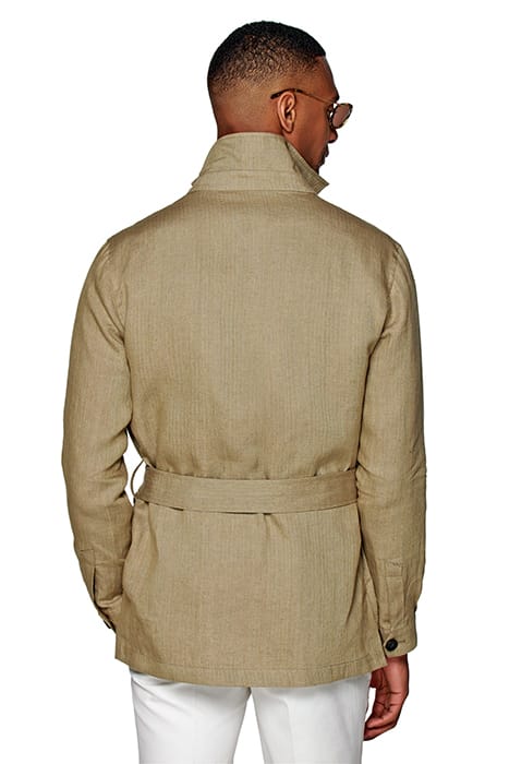 Mid Brown Herringbone Belted Safari Jacket 3