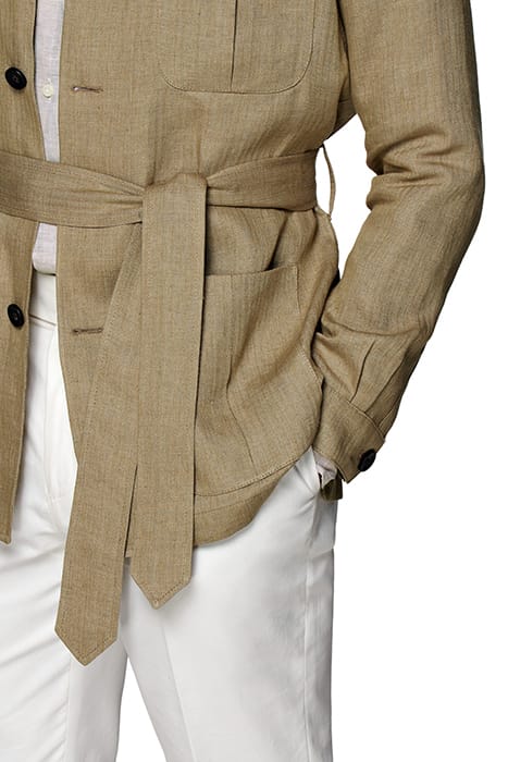 Mid Brown Herringbone Belted Safari Jacket 7