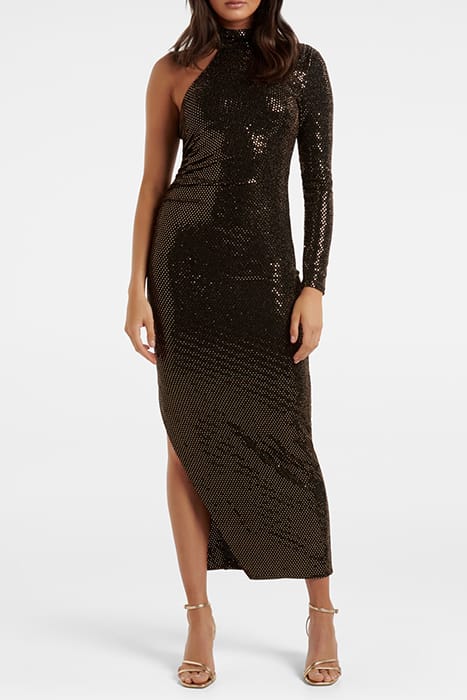 JENNA ONE SLEEVE METALLIC DRESS BLACK AND GOLD SPOT 1