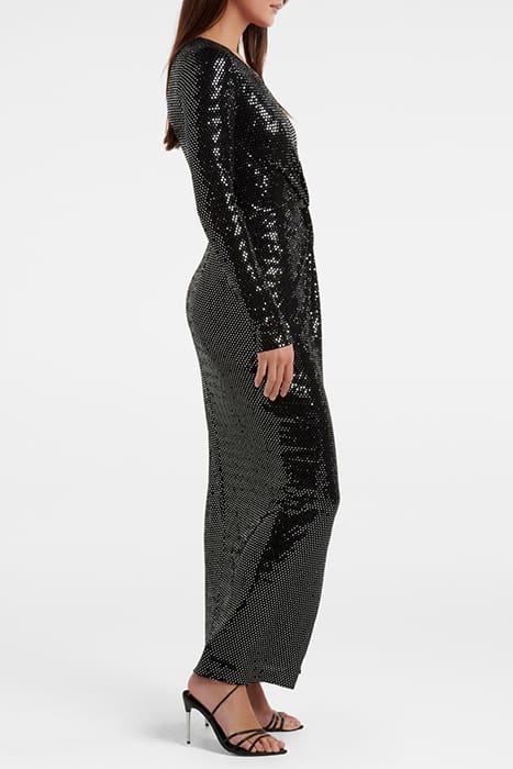 LARISSA METALLIC TWIST MIDI DRESS BLACK AND SILVER SPOT 3