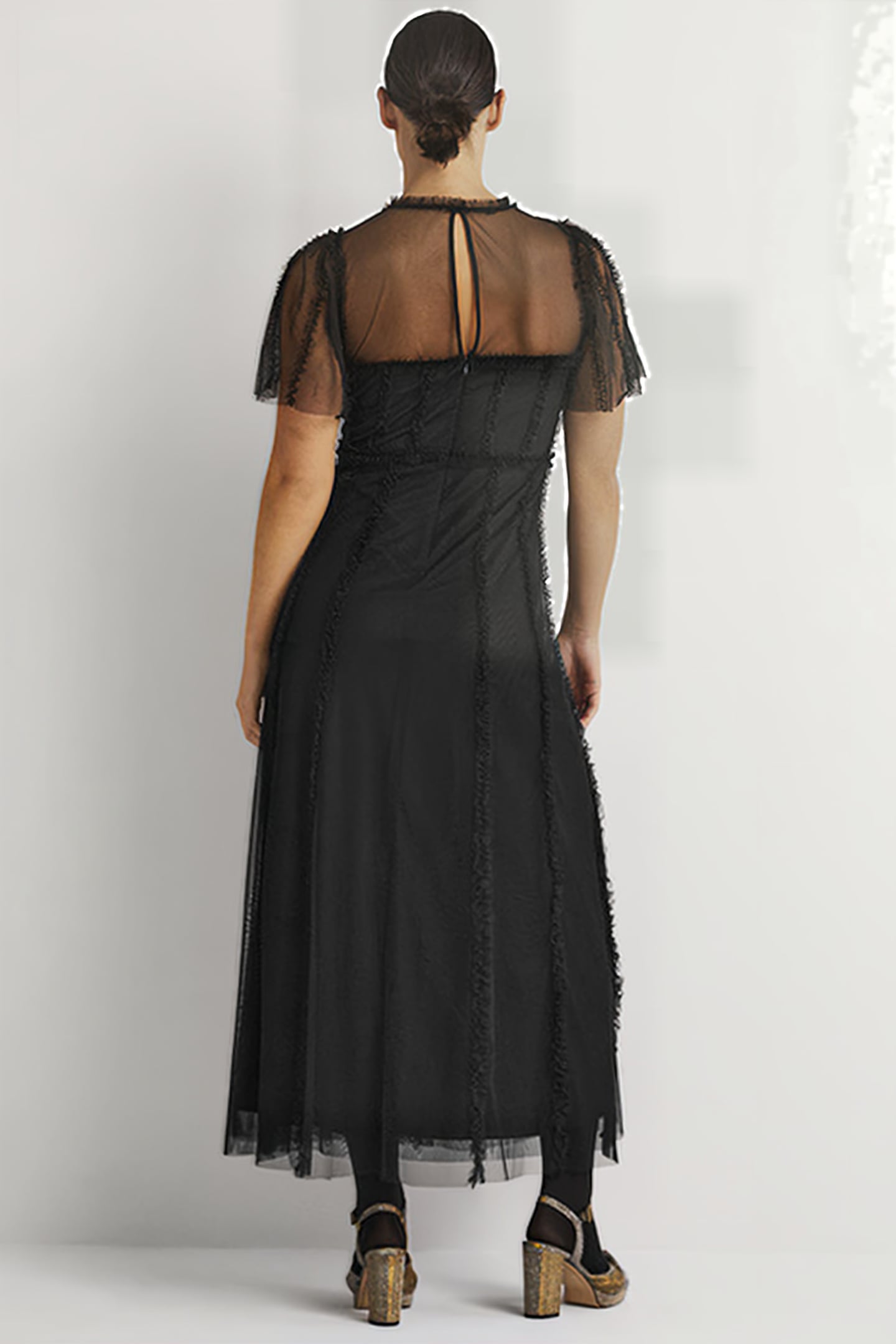 TULLE MAXI RUFFLE PARTY DRESS BLK 2