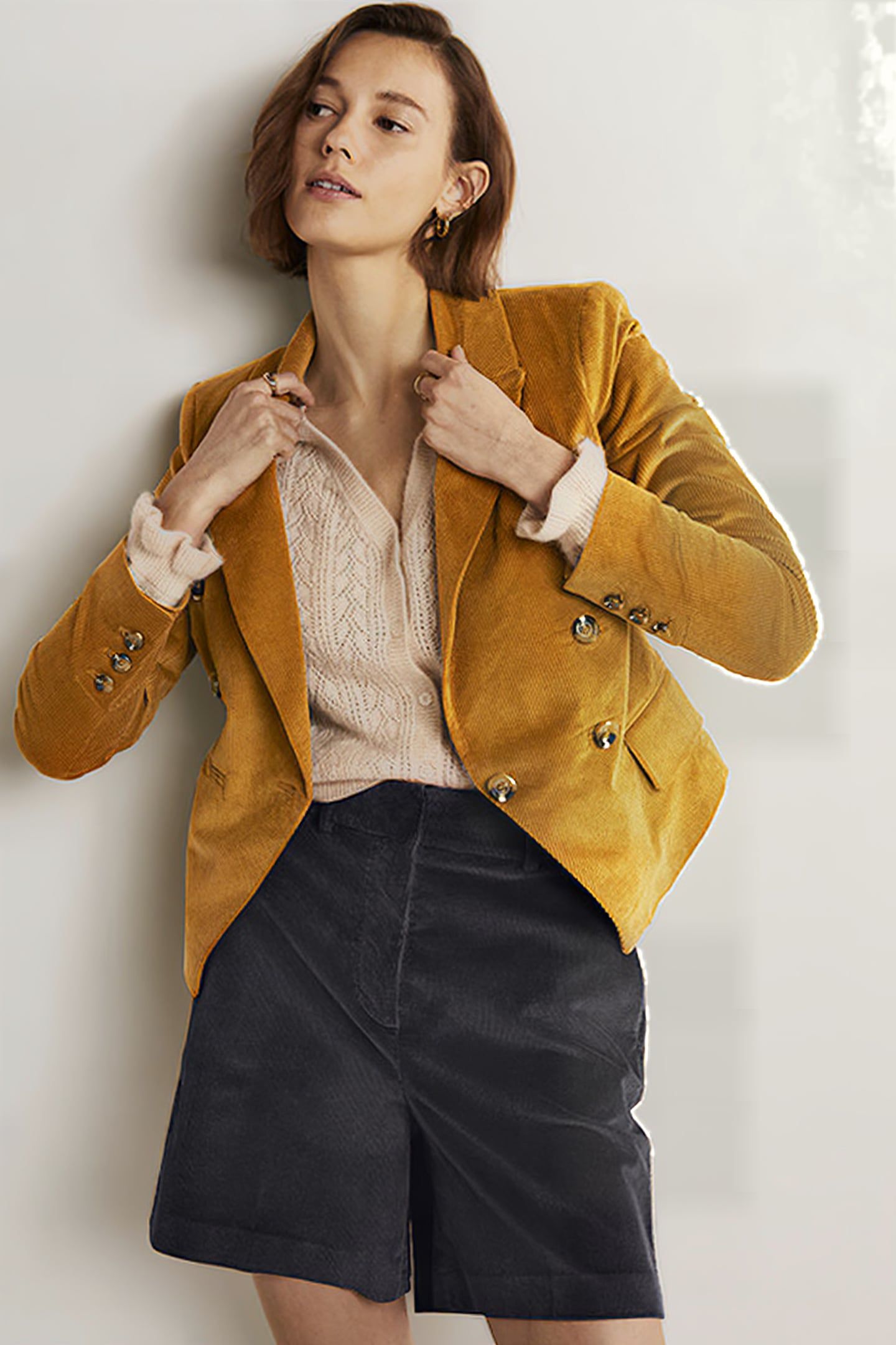 DOUBLE BREASTED CORD BLAZER BRN 1