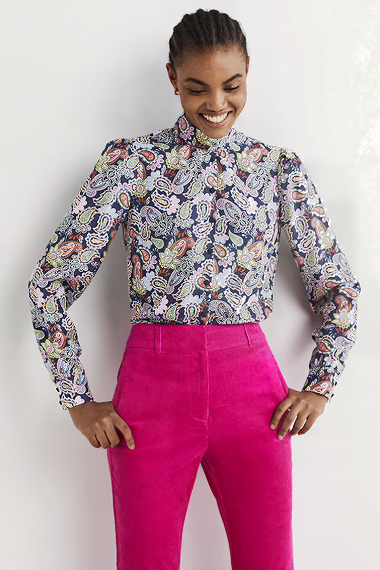 SILK TIE NECK BLOUSE NVY 3