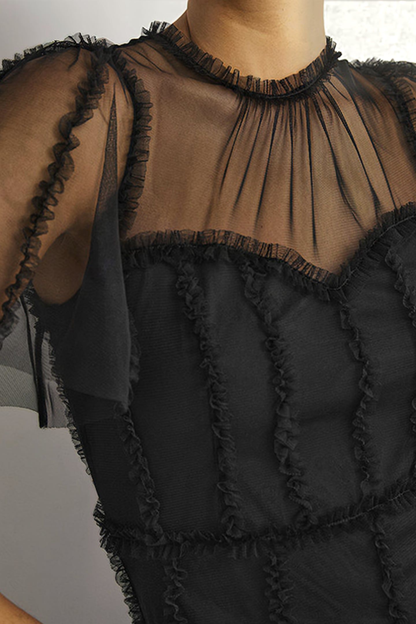 TULLE MAXI RUFFLE PARTY DRESS BLK 5